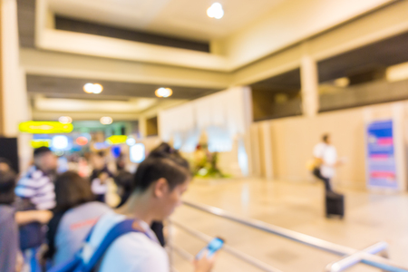 Blurred indoor of airport with tourist people waiting flight, People transportの写真素材