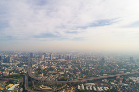 Aerial view Bangkok building morning with air pollution PM 2.5, Thailandの写真素材