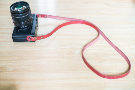 Laether camera strap craftsmanship object, Handmade workの写真素材