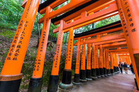 Red tori gate in Fushimi inari shrine Kyoto Japanのeditorial素材