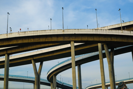 Modern Bhumibol bridge curve road with blue sky in Bangkok Thailand