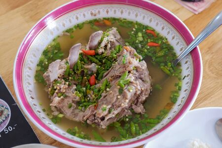 Pork soup with spicy in bowl asian foodの写真素材