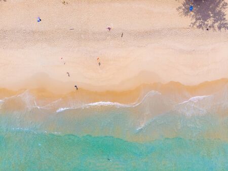 Aerial view sea wave white sand beach Phuket Thailand