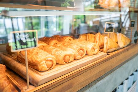 Yummy sweet dessert in glass box of cafe eat with coffeeの写真素材