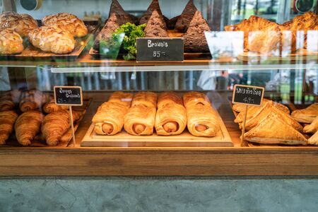 Yummy sweet dessert in glass box of cafe eat with coffeeの写真素材