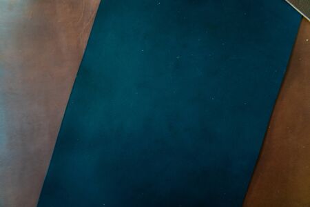 Colorful various genuine leather old crafts background, Vegetable tanned leather