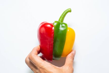 Colorful banana chilli pepper ingredient cooking on white background cut part of chilliの写真素材