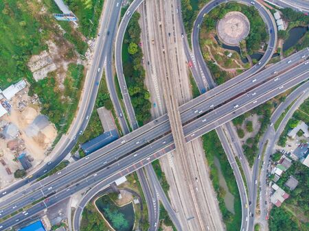 Transport junction city road with roundabount aerial view