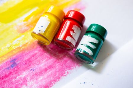 Colorful real watercolour paint on white art paper various color
