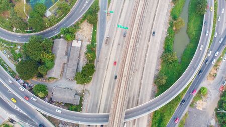 Transport junction city road with roundabout aerial view