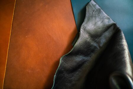 Various many color of genuine leather background handmade craftmanshipの写真素材