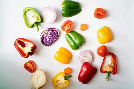 Slice sweet chilli peper on white background, Colorful vegetable