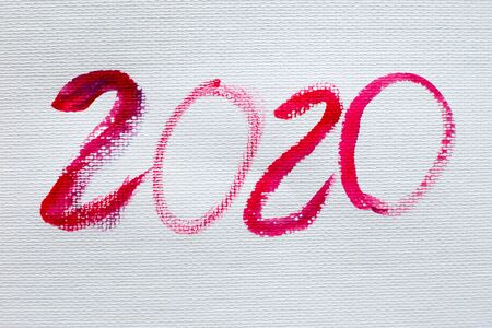 2020 new year watercolor hand paint on craft white paper art drawingの写真素材