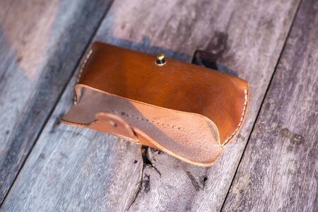 Brown genuine leather glasses case handmade working on wood, Leather goggle bag