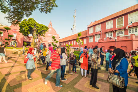 Malacca,Malaysia - October 24,2014: Scenic view of the Christ Church Malacca and Dutch Square,...