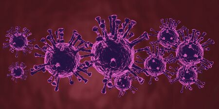 Blooming covid-19, coronavirus outbreak virus floating in cellular environment , viral disease epidemic, 3D rendering of virusの写真素材