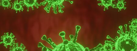 Blooming covid-19, coronavirus outbreak virus floating in cellular environment , viral disease epidemic, 3D rendering of virusの写真素材