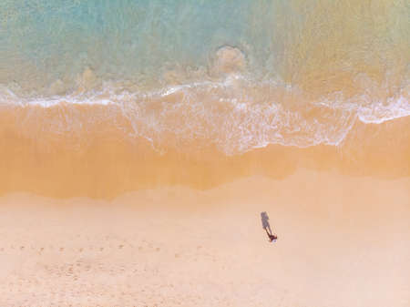 Sea wave beach turquoise water with tourist summer vacation concept aerial viewのeditorial素材