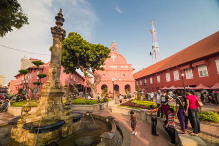 Malacca,Malaysia - October 24,2014: Scenic view of the Christ Church Malacca and Dutch Square, Tourist can seen exploring around. It has been listed as UNESCO World Heritage Site since 7/7/2008のeditorial素材