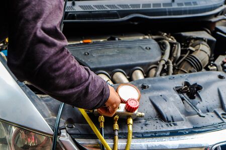Auto monitor pressure gage engine check and fix air of car, Vehicle maintenanceの写真素材