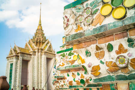 The pagoda of Arun Temple colorful historical porcelain Pagoda of Wat Arun Temple of Dawn, Bangkok, Thailandの写真素材