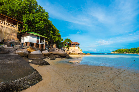 Sea beach morning sunrise blue sky with cloud nature landscapeの写真素材