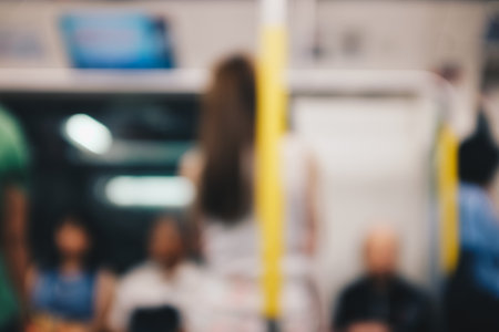 Abstract blurred inside of city train people background transport