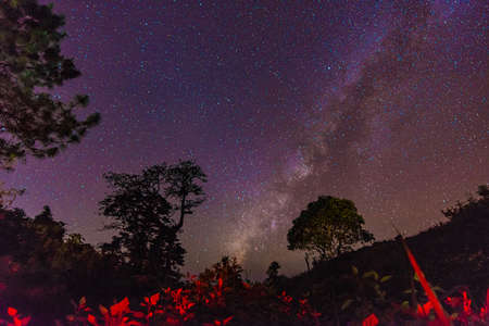 Long exposure photograph of beautiful milkyway at night sky on mountain