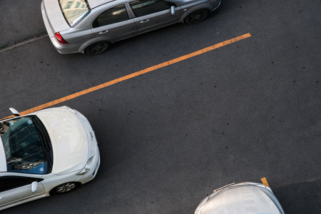 Aerial view car parking lot on asphalt road in condominiumのeditorial素材