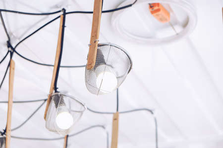 Bundle of art vintage lamp decorate in ceiling of cafeの写真素材