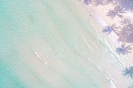 Aerial view azure sea water white sand beach with coconut shadow summer travel concept