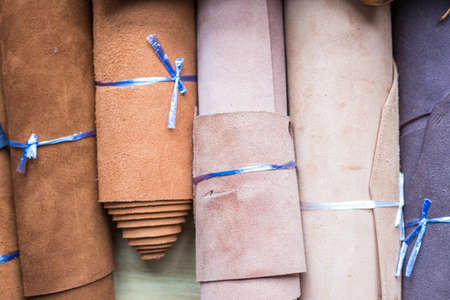 Genuine fold of leather in crafts shop craftmanship working store