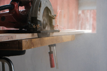 Wood working of teak wood door inside modern new house, Handcraft hobbの写真素材