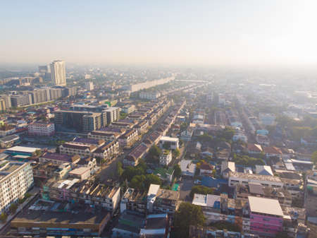 Bangkok city building metropilitan morning sunrise aerial viewの写真素材