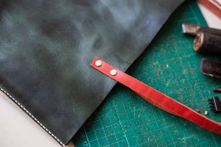 Genuine leather tote women bag craftmaship working DIY concept