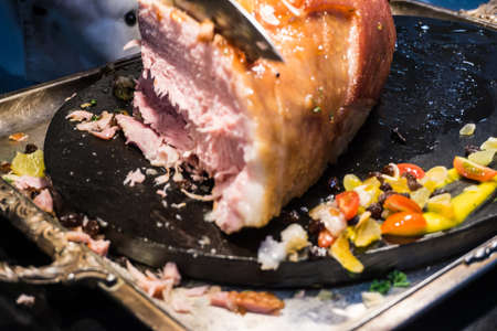 Braised Pork Hock Leg with Gourmet Vegeatable Restaurant foodの写真素材