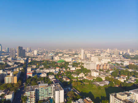 Aerial view city building of Bangkok downtown of Thailand morning sunriseのeditorial素材