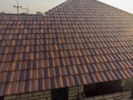 Orange brown new house roof texture in rural village real estate industry