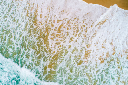 Aerial view sea wave on sand beach turquoise water summer vacation concept Phuket Thailandの写真素材