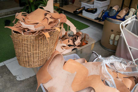 Vegetable tanned leather sell in craft shop for leather working craftmanship industry