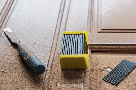 Wooden door working tool carpenter object copy space