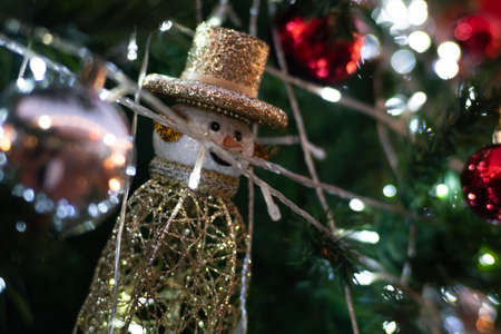 Christmas ball decorate on pine tree branch night scene happy new year