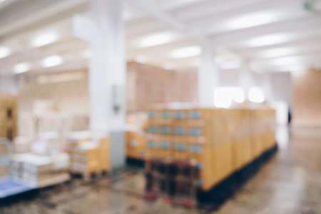 Abstract box blurred store warehouse on shelf manufacturing industry conceptの写真素材