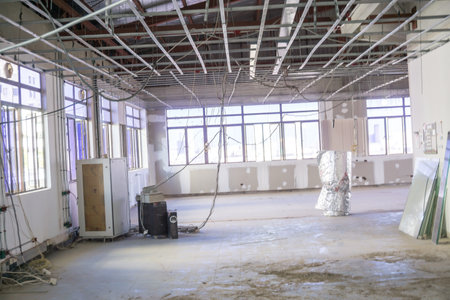 Indoor building site construction in office building decoration workingの写真素材