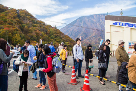 Nikko, Tochigi, Japan : October 2016 : People visit Chuzenji onsen town, the town is also the site of Kegon Waterfall, the most famous of several waterfalls in Nikko National Park.のeditorial素材