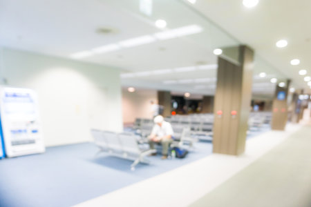Abstract blurred waiting lobby transit in airport transport backgroundの写真素材