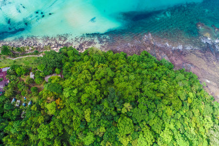 Exotic sea wave beach azure sea water aerial view summer vacation Koh Kood Thailand