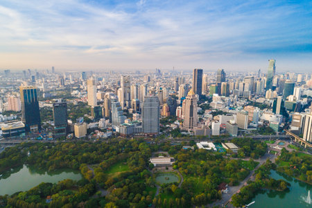 Aerial view Office building with Lumpini Park downtown Financial district center in Sathorn district sBangkokのeditorial素材