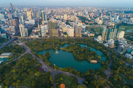 Aerial view Office building with Lumpini Park downtown Financial district center in Sathorn district sBangkokのeditorial素材