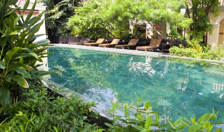 Swimming pool overlooking the mountains and sky のeditorial素材